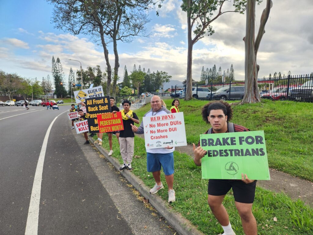 Traffic Safety Sign waving event at Mililani High School