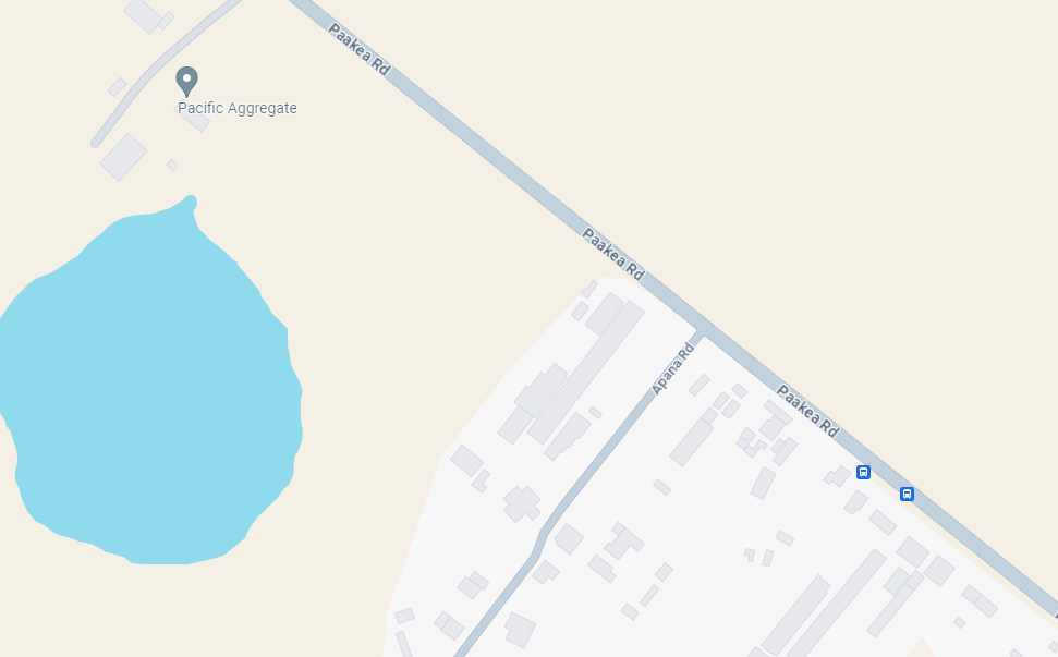 Google Maps image of Paakea Road, 300 feet west of Apana Road.