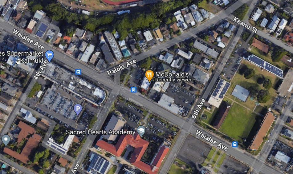 Google Map Image of Waialae Avenue and Palolo Avenue