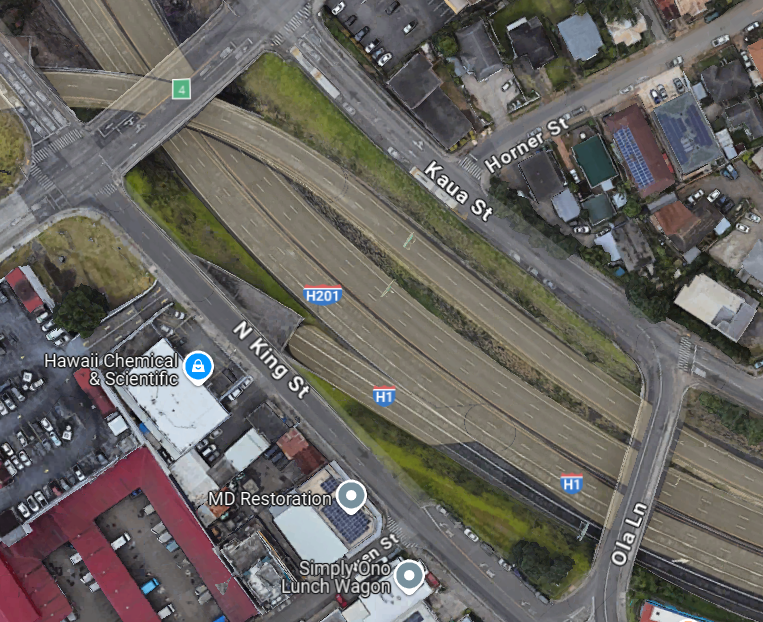 Google maps image of the H-1 freeway near Middle Street