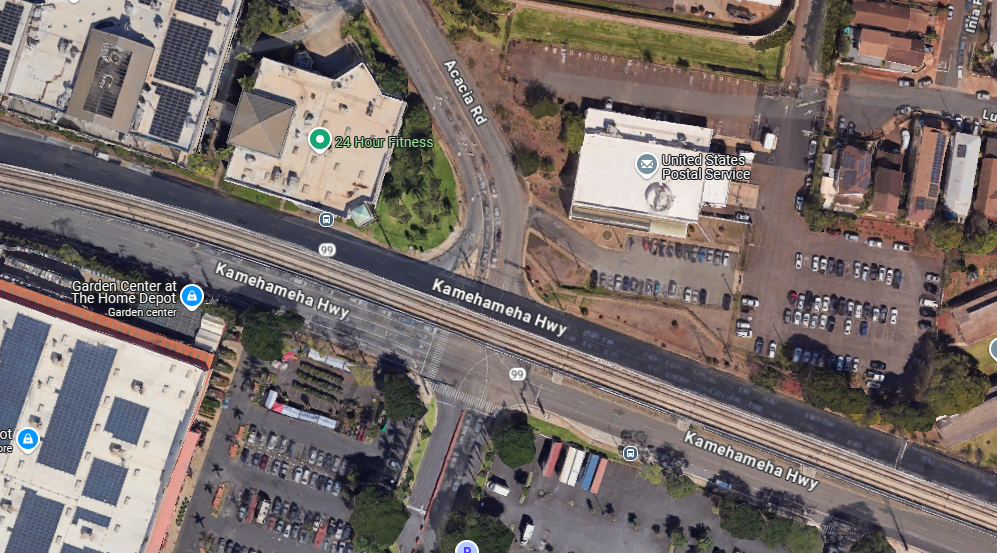 Google Maps image of Kamehameha Highway and Acacia Road intersection.