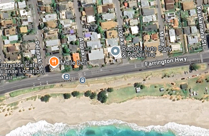 Google Maps image of the Farrington Highway and Alapaki Street intersection.