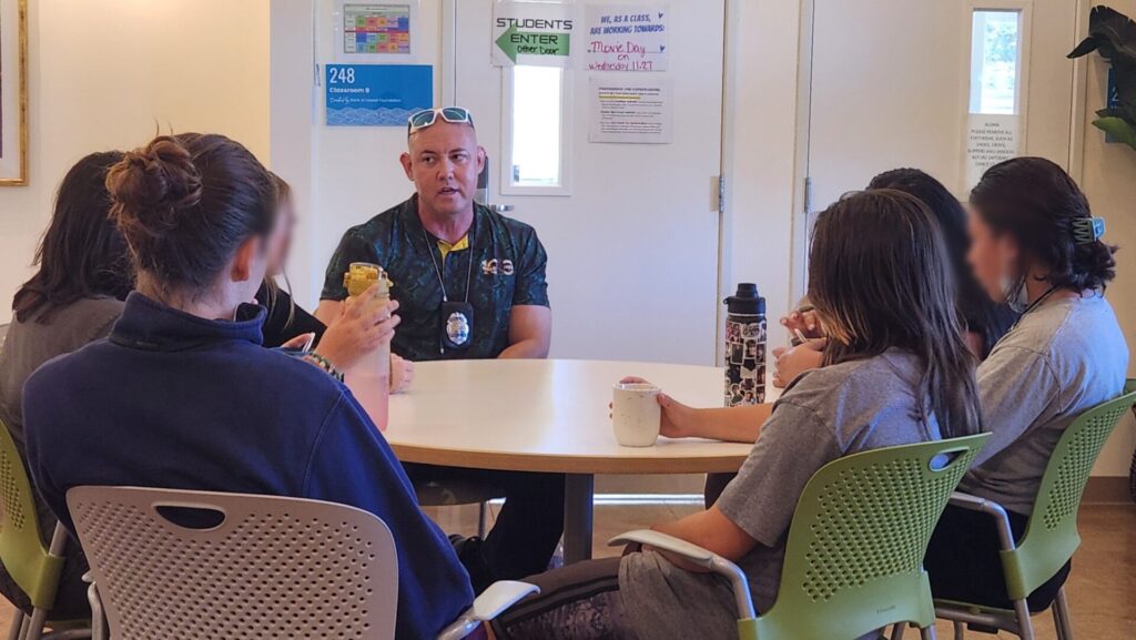 Officers spend time talking to students