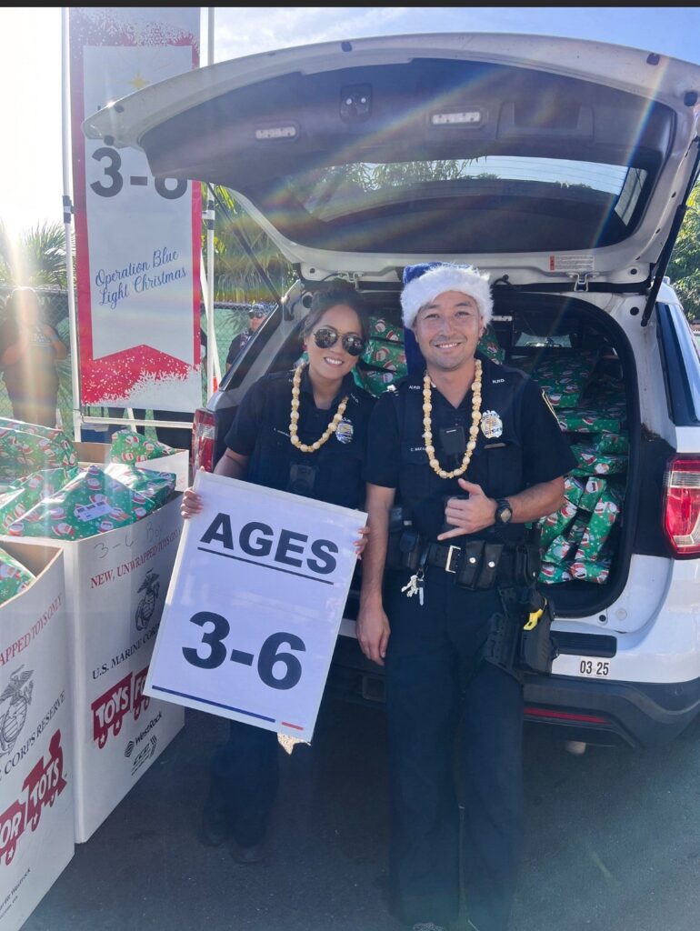 CPT Officer Corales and Officer Nakagawa preparing for Operation Blue Light Christmas