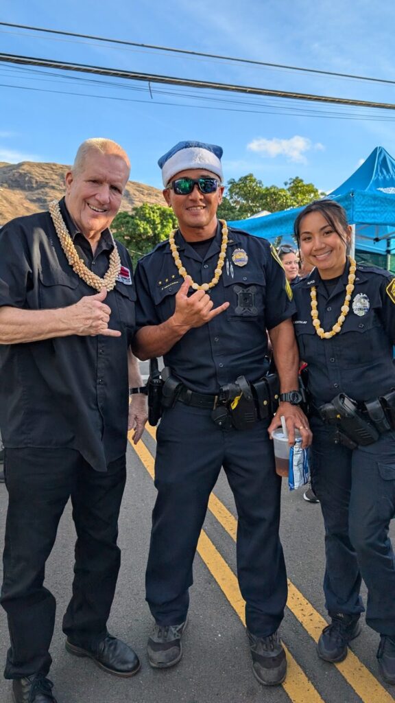 Cpt Officer Montalbo, Cpt Sgt Muraoka, and Prosecutor Alm at Operation Blue Light Christmas